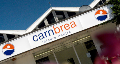 Carn Brea Leisure Centre's front door and signage.