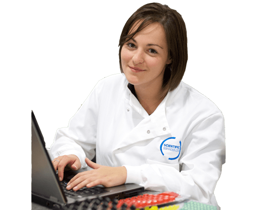 Legionella consultant with laptop and samples