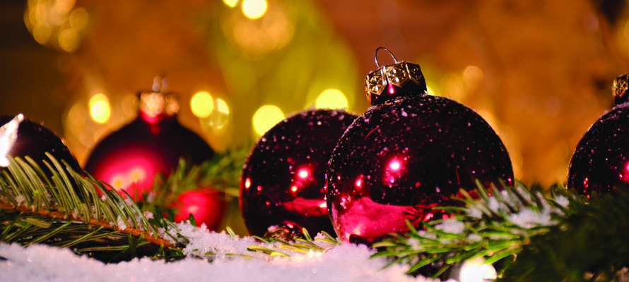 Christmas decorations. Christmas decorations and snips of a Christmas tree.