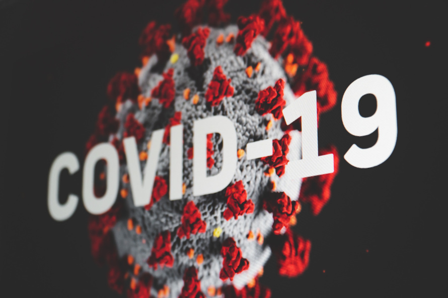 Virus image and Covid 19 slogan