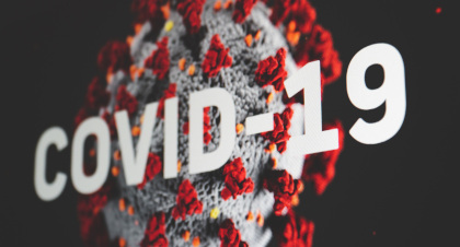 Virus image and covid 19 slogan