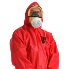 Asbestos removal operative in mask